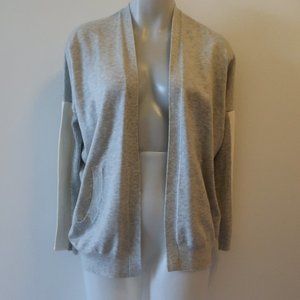*Womens Mason Gray White Lambskin Leather Panel Sleeve Open Knit Cardigan S